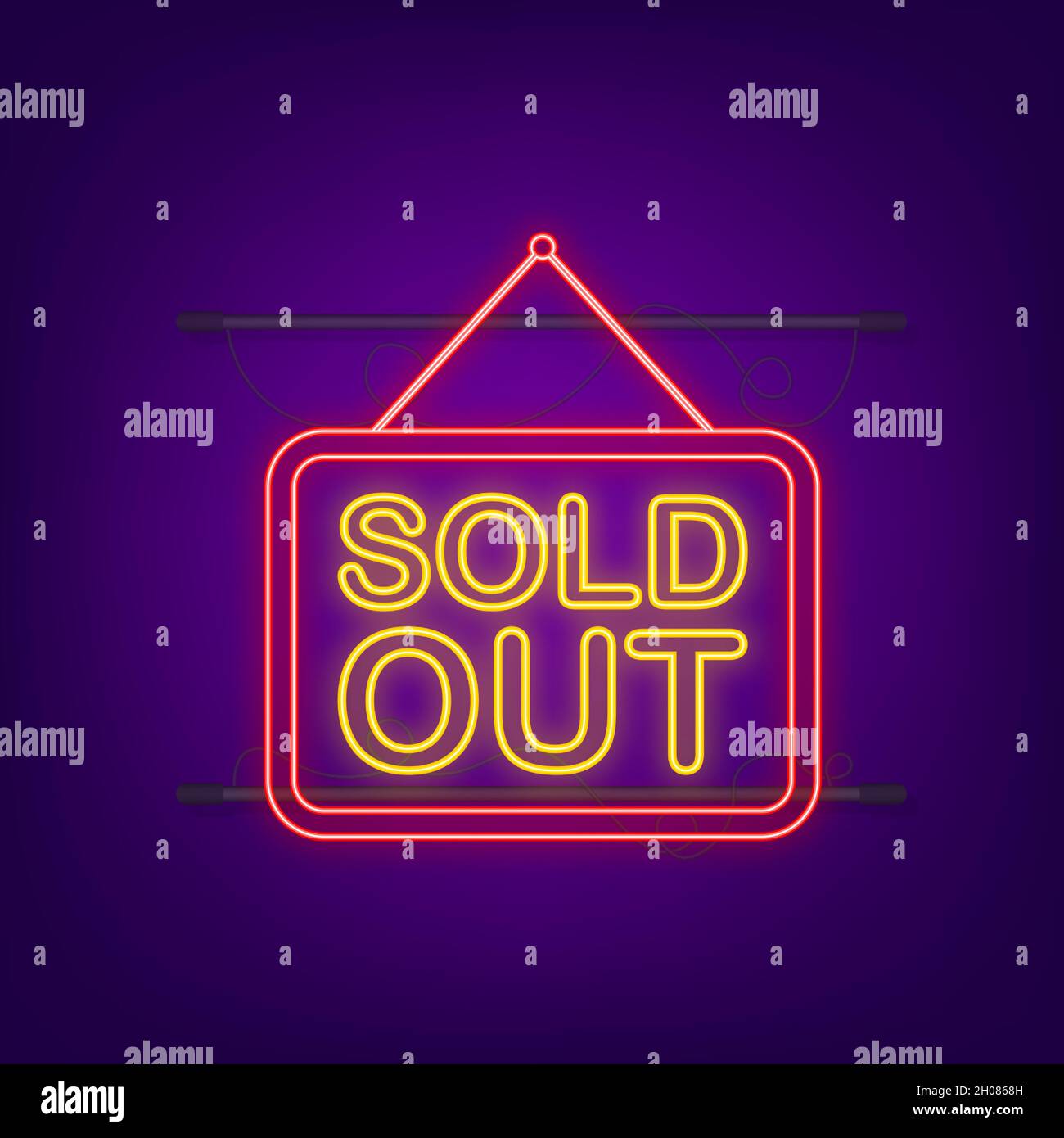 Sold out neon hanging sign on dark background. Sign for door. Vector illustration Stock Vector