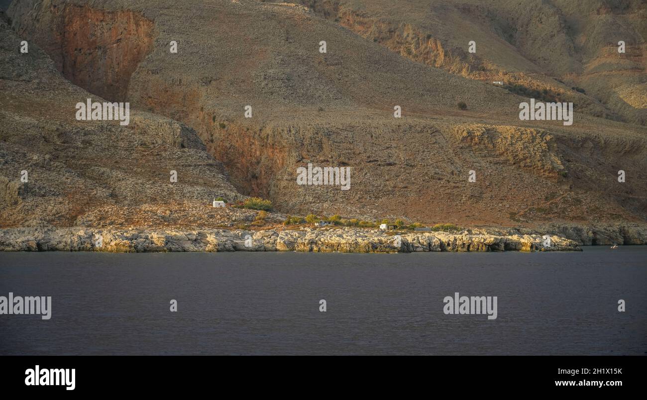 Steinige Felsküste, Südküste zwischen Agia Roumeli und Loutro, Kreta, Griechenland Stock Photo