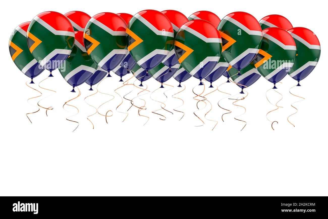 Balloons with South African flag, 3D rendering isolated on white background Stock Photo