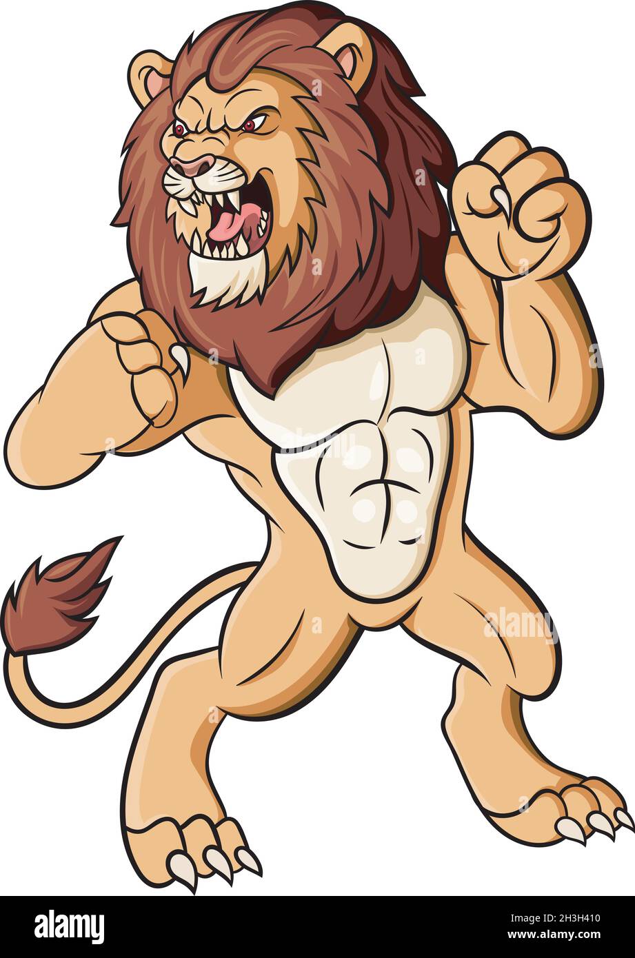 Cartoon angry lion mascot on white background Stock Vector