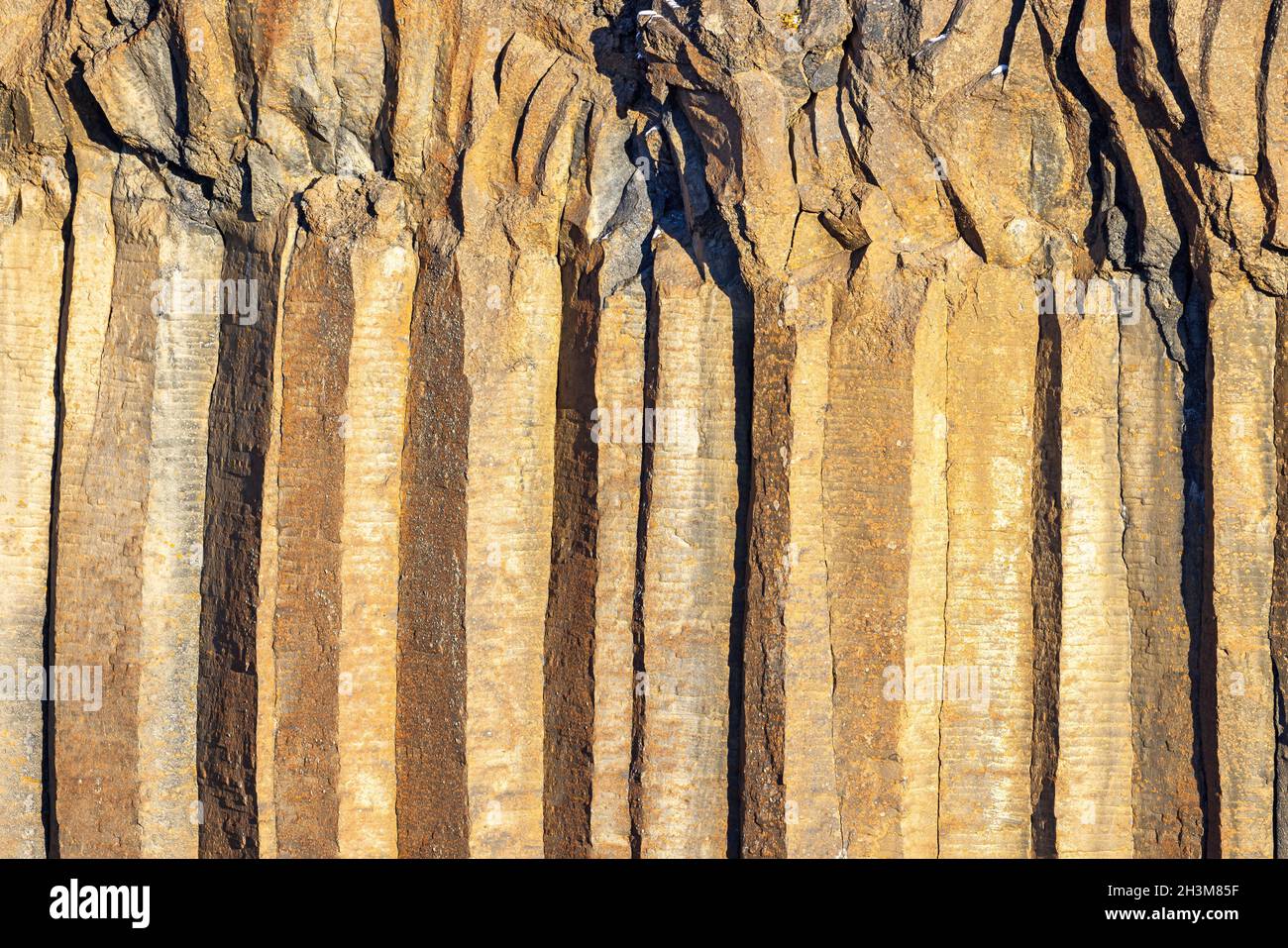 Basalt columns at Aldeyjarfoss waterfall, Iceland. The columns were formed some 9000 years ago from cooling magma from a volcanic event. Northern Icel Stock Photo