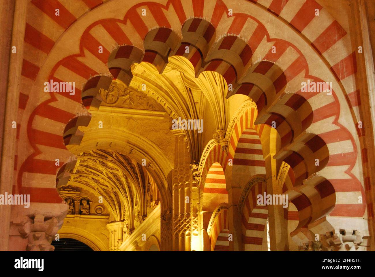 Arches within the Prayer Hall of the Mezquita (Mosque), Cordoba, Cordoba Province, Andalucia, Spain, Western Europe. Stock Photo