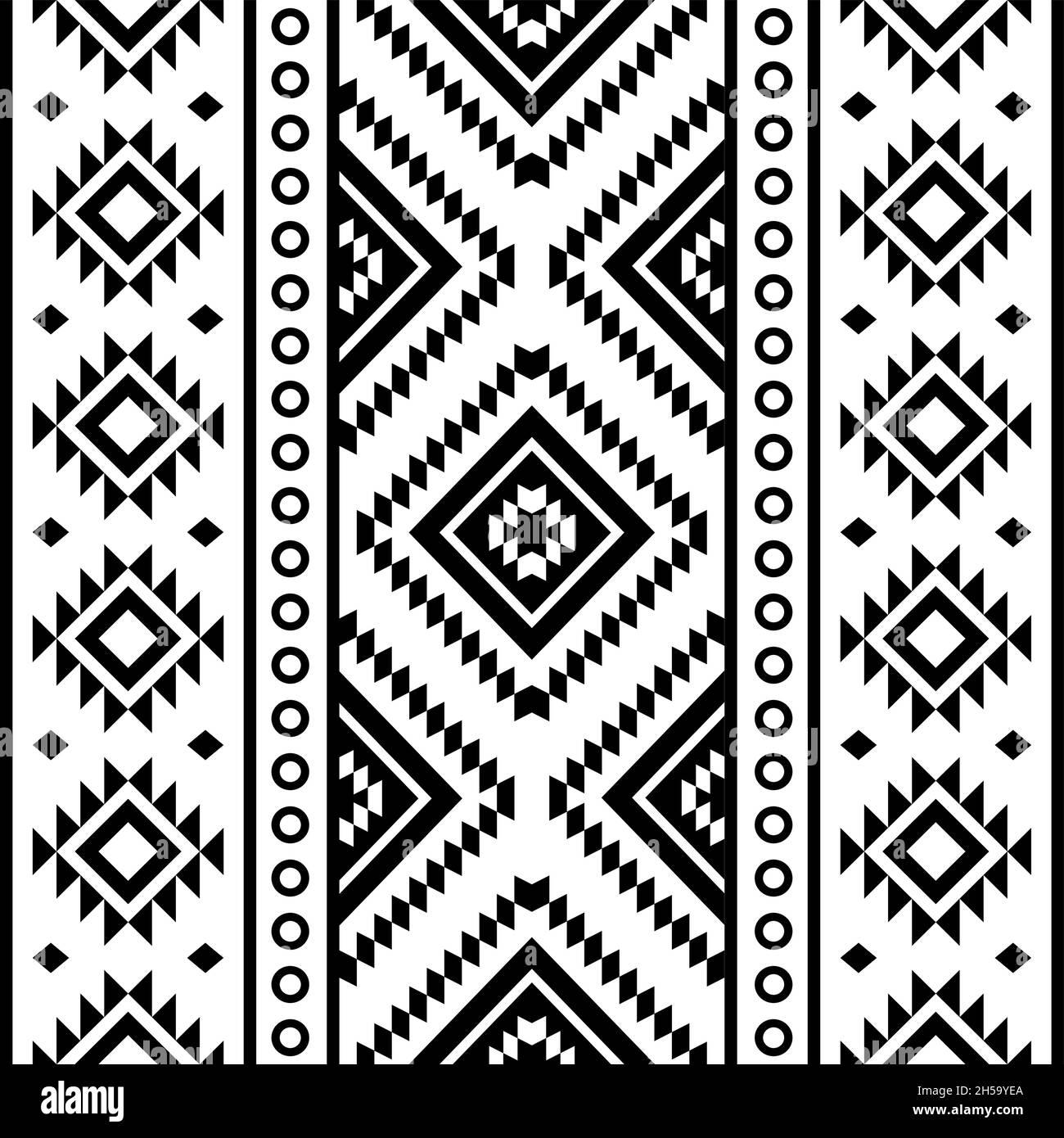 Aztec tribal vertical geometric seamless vector pattern, Navajo geometric designs in black and white Stock Vector