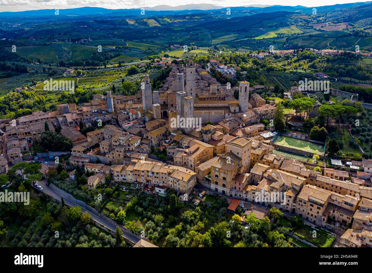 San Gimignano in der Toskana aus der Luft Stock Photo