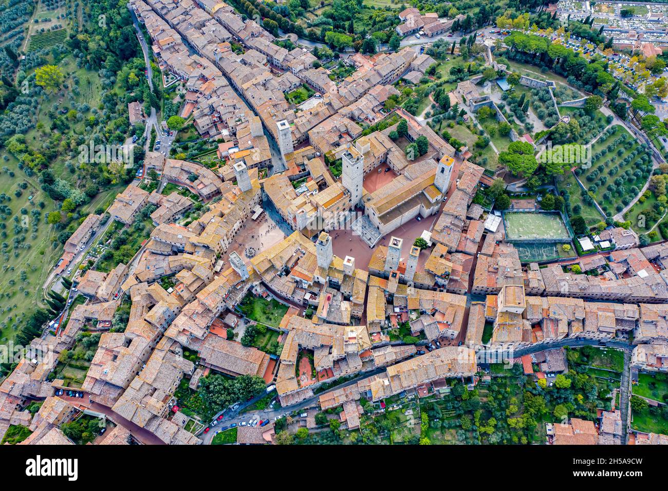 San Gimignano in der Toskana aus der Luft Stock Photo