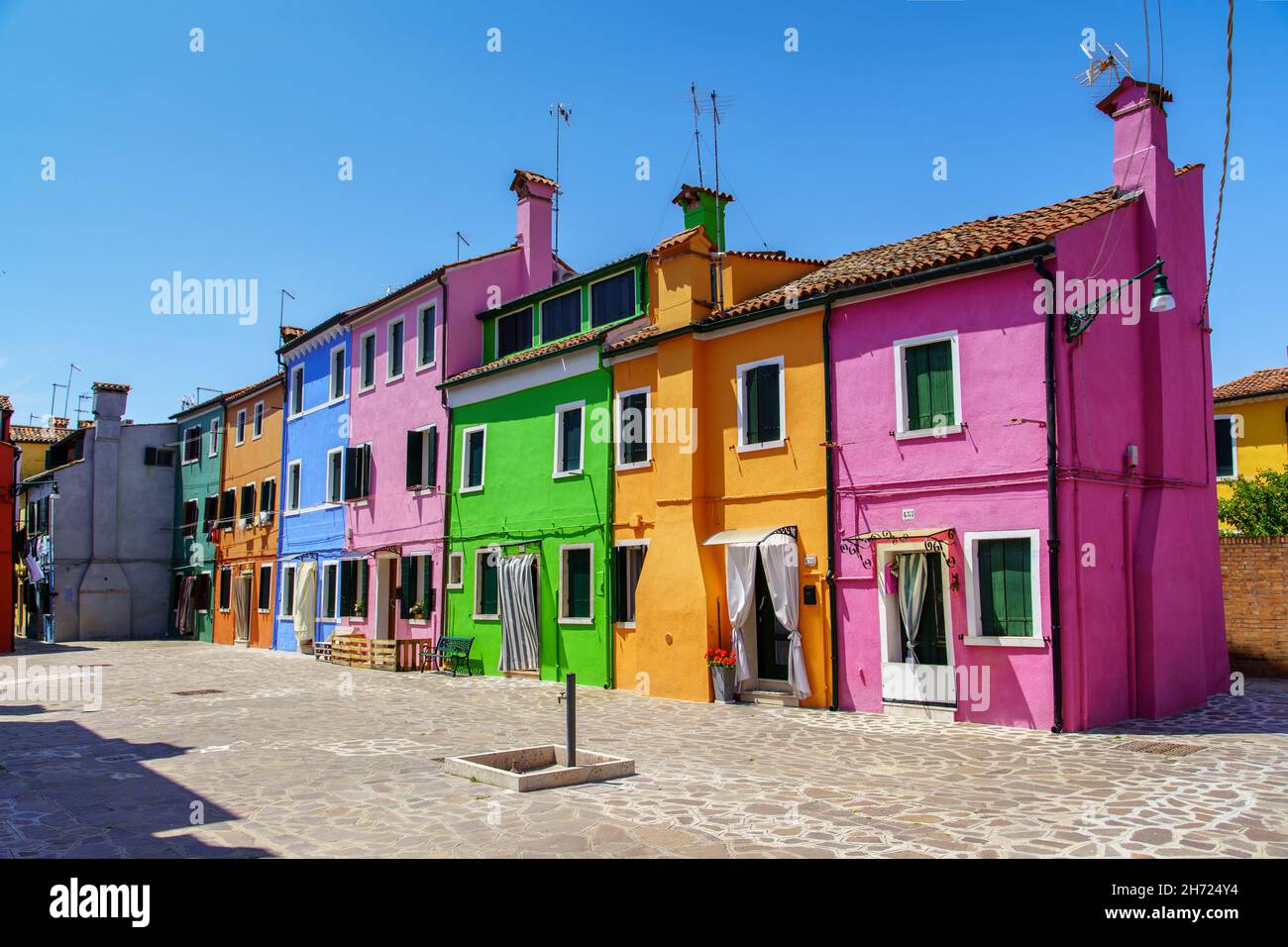 View of Burano island with typical multicolored houses Stock Photo