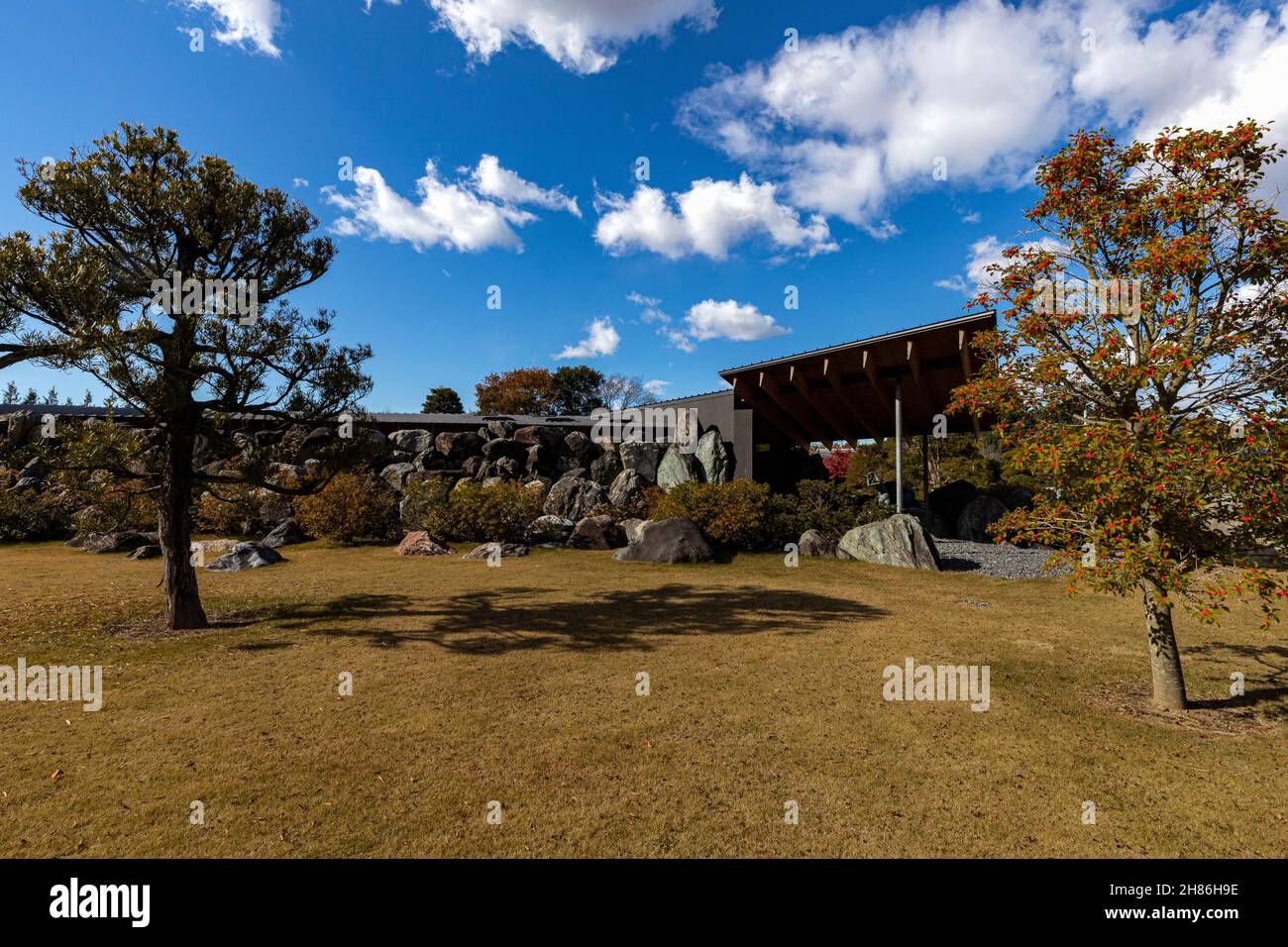 Hirosawa Museum is a private art museum in Ibaraki Prefecture. The architecture was designed by world-famous architect Kengo Kuma and the Japanese gar Stock Photo