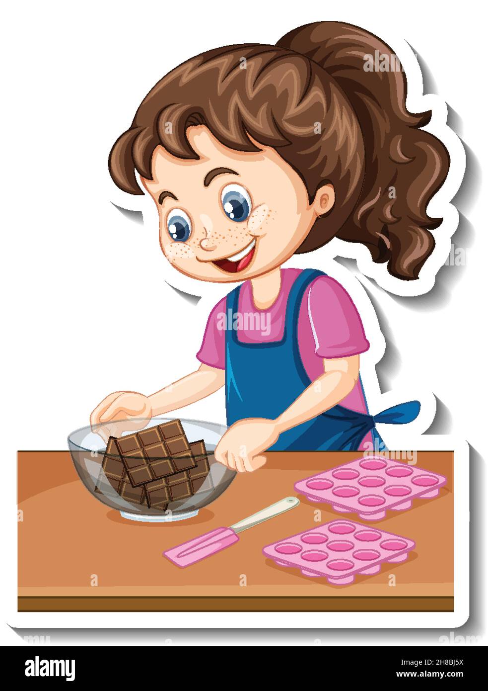 Cartoon character sticker a girl with baking equipments illustration Stock Vector