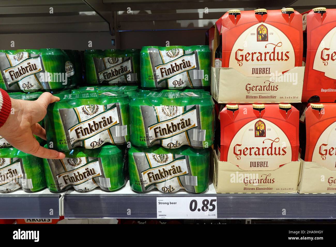 Six packs beer in a shop Stock Photo