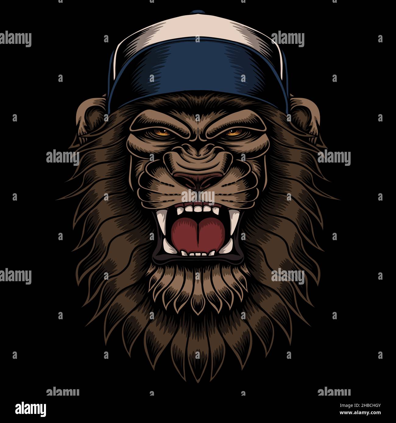 Angry lion wearing hat vector illustration Stock Vector