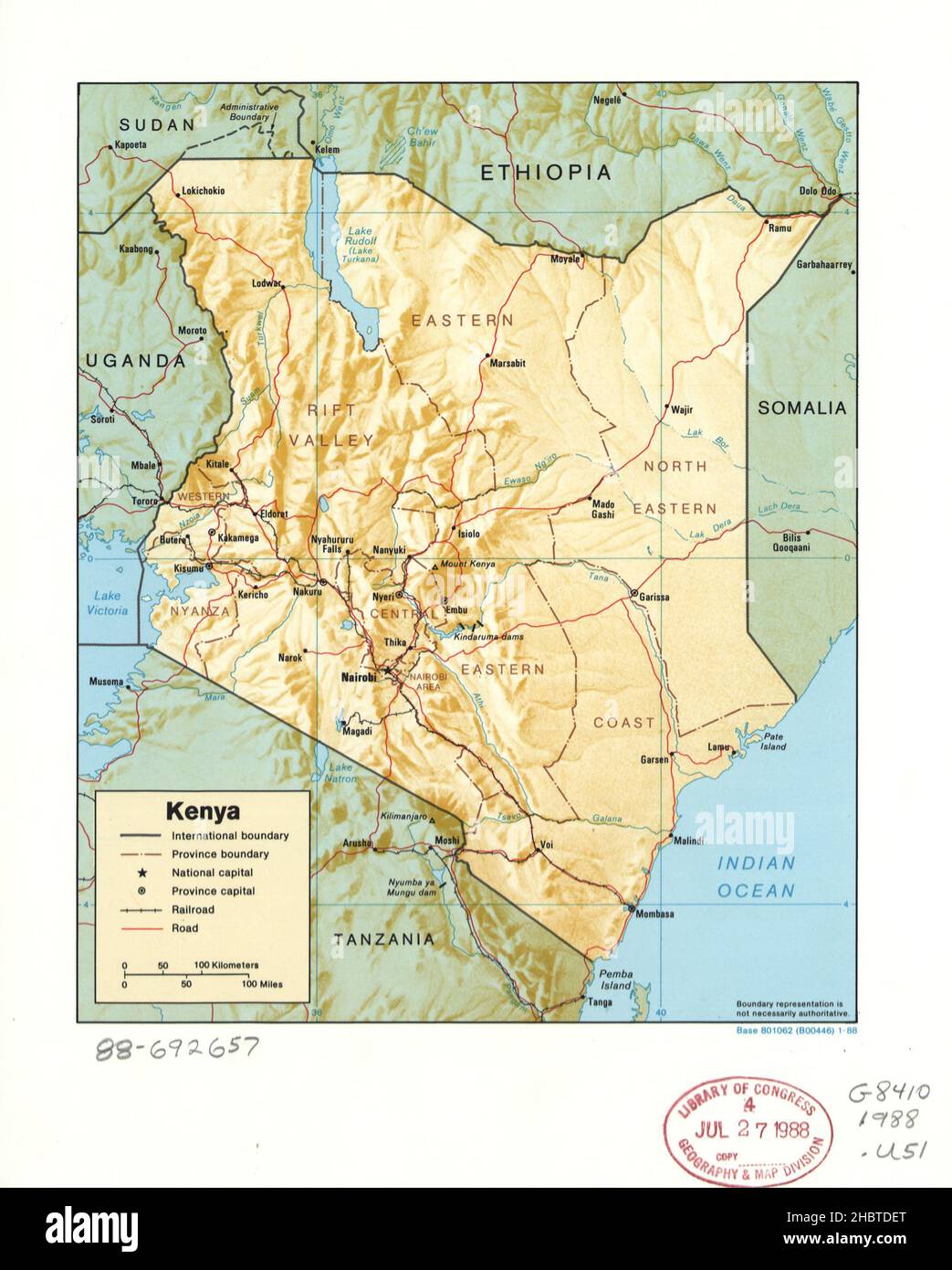 Map of Kenya Africa ca. 1988 Stock Photo - Alamy