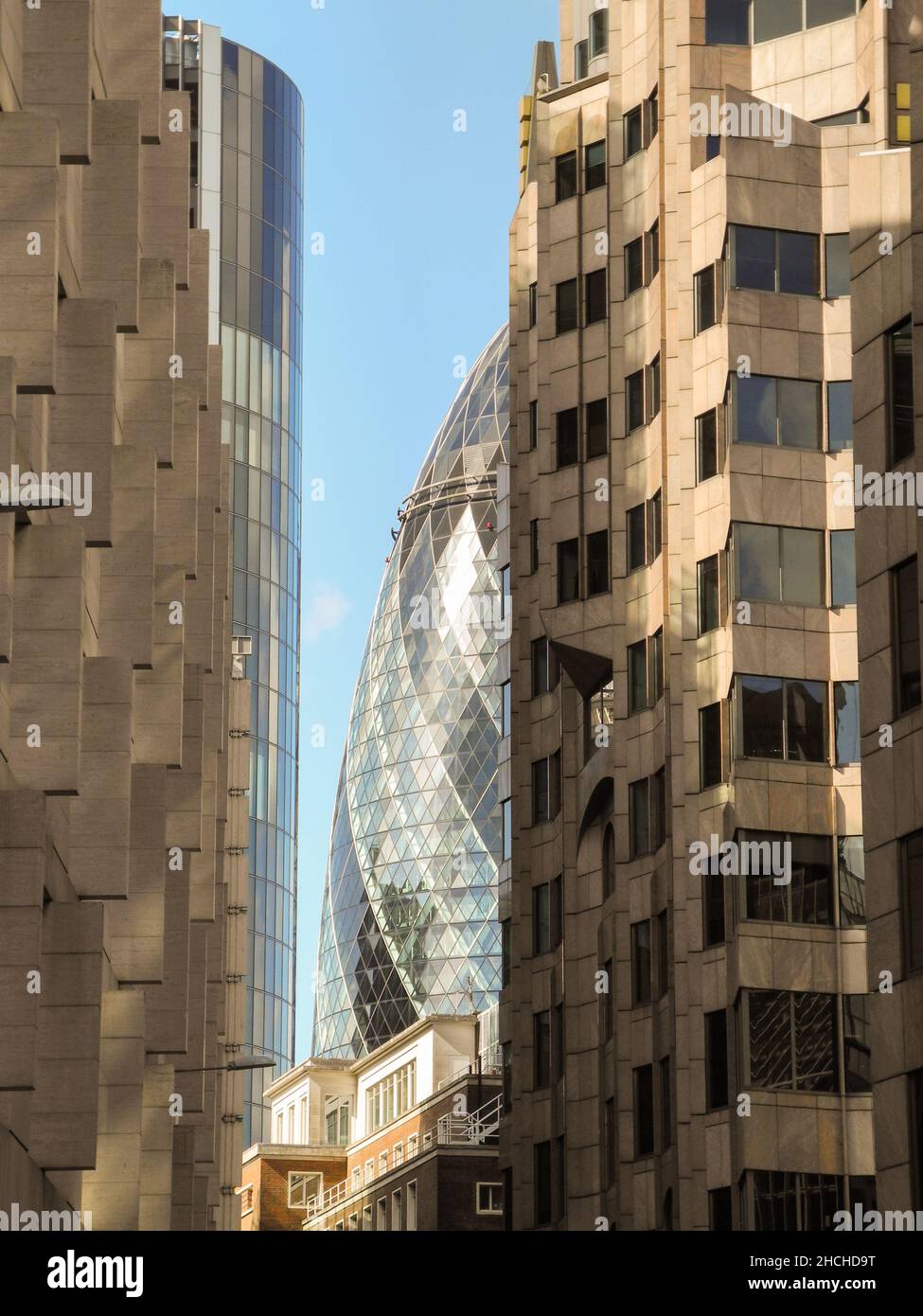 The iconic Norman Foster Gherkin skyscraper in the City of London, England, U.K. Stock Photo