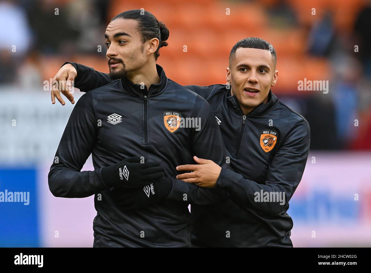 Randell Williams #19 and Tyler Smith #22 of Hull City during the pre-game warmup Stock Photo