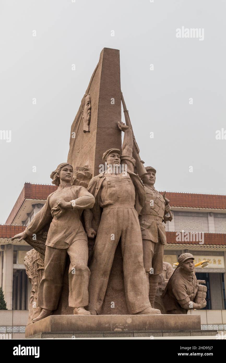 BEIJING, CHINA - AUGUST 27, 2018: Workers' statue at the Mausoleum of Mao Zedong in Beijing, China Stock Photo