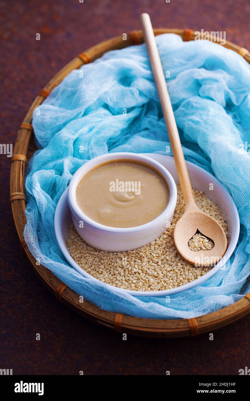 Tahini, sesame paste Stock Photo