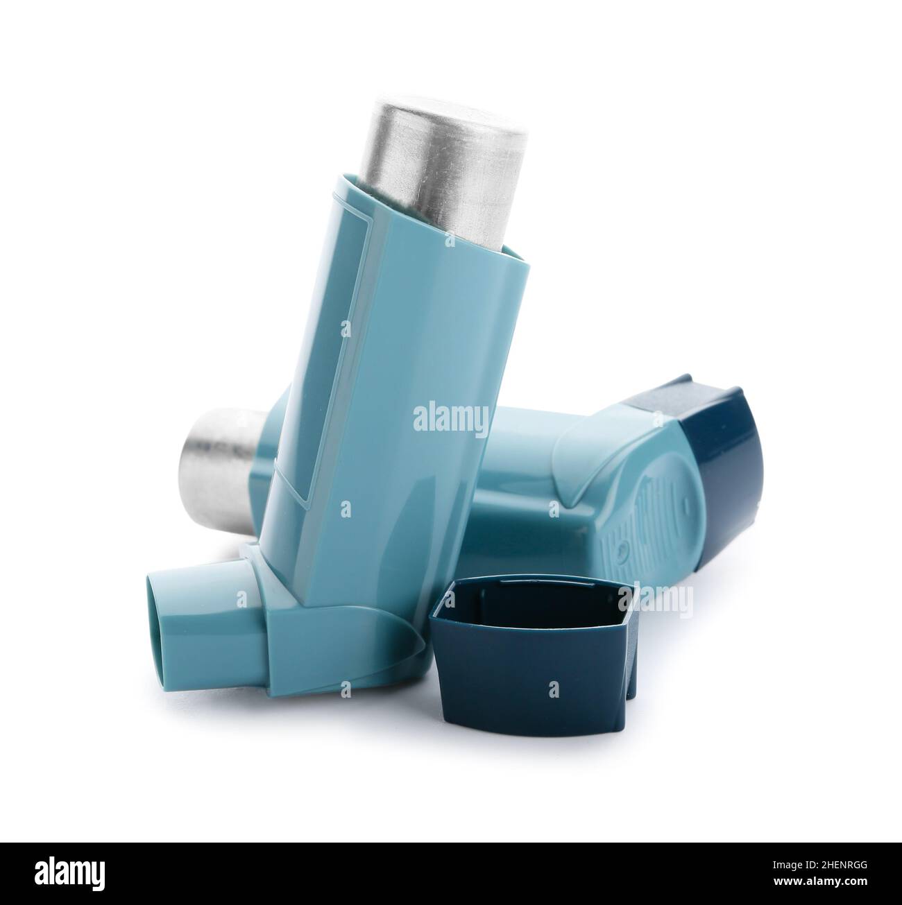 Asthma inhalers on white background Stock Photo - Alamy