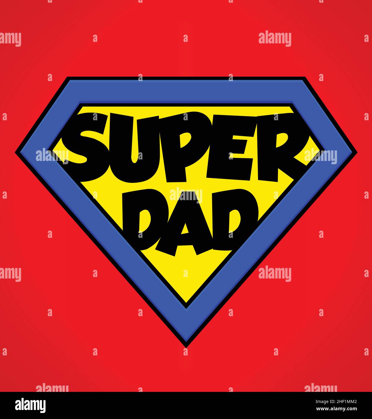 super dad superhero emblem blue and yellow shield vector isolated on red background Stock Vector