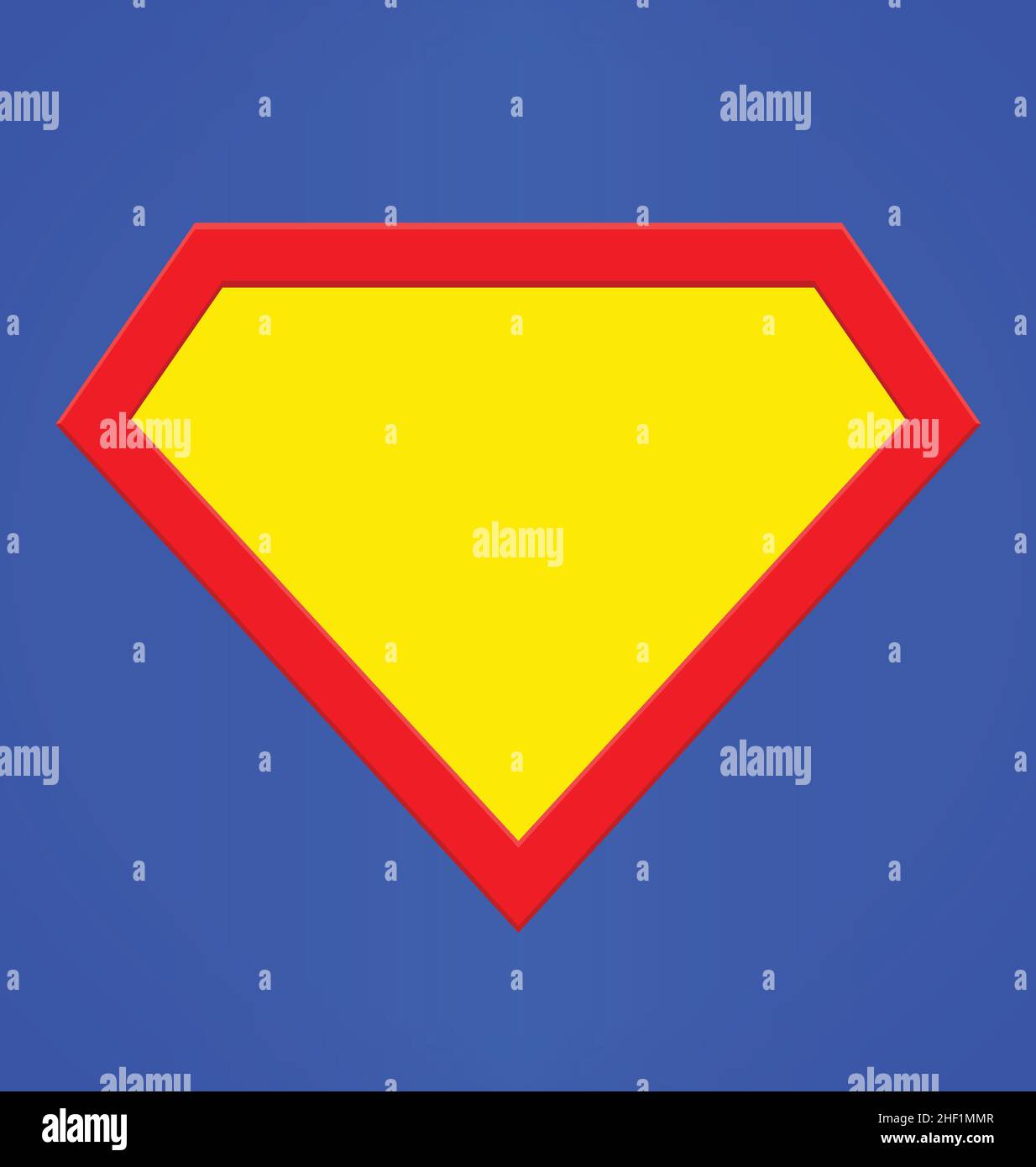 classic super hero emblem shield shape yellow and red vector isolated on blue background Stock Vector