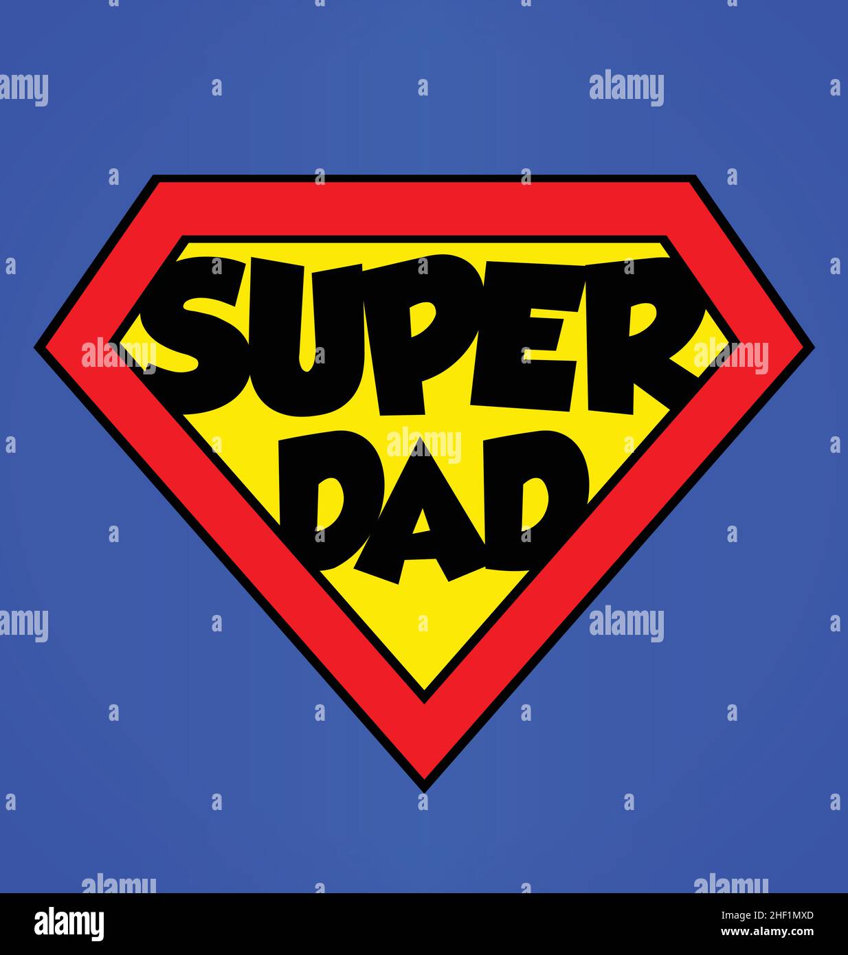 super dad superhero emblem red and yellow shield vector isolated on blue background Stock Vector