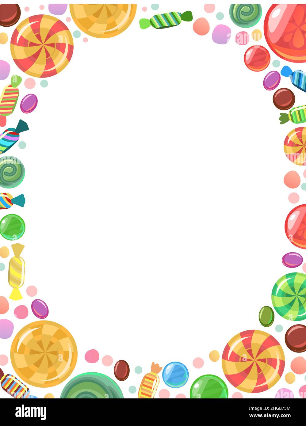 Sweets Oval frame. Assorted dessert. Candy caramel. Lollipops. Flat ...