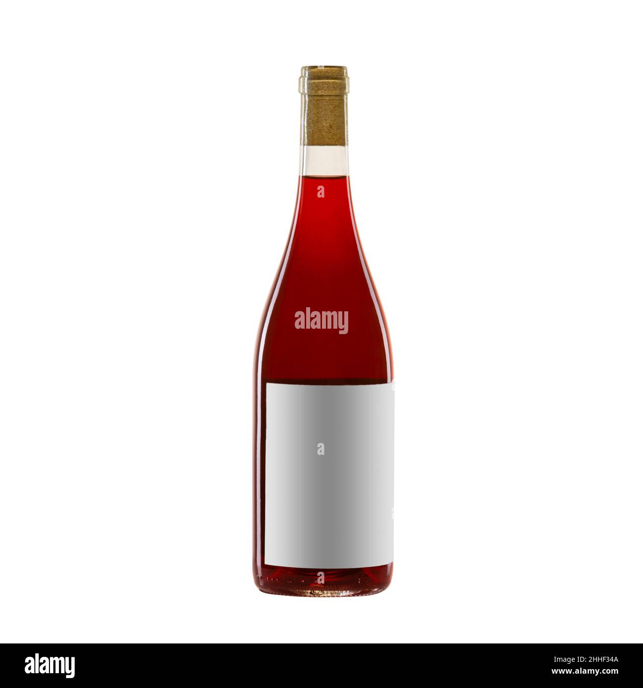 rose wine bottle with blank label isolated on white background. Stock Photo