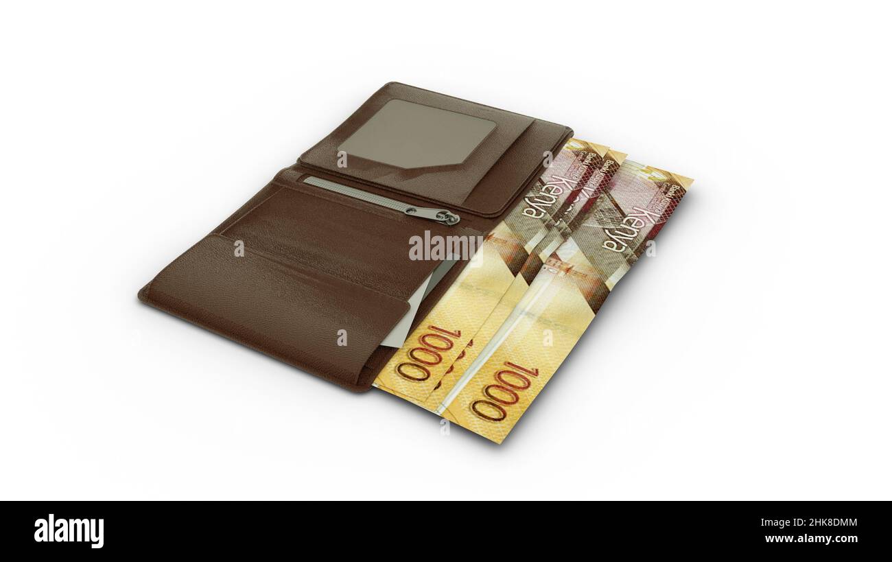 3D rendering of Kenyan shilling notes in wallet Stock Photo