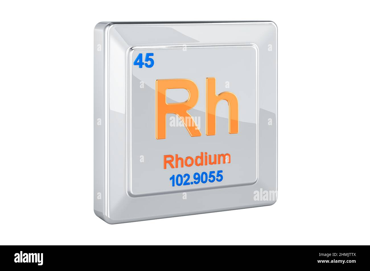 Rhodium Rh chemical element sign. 3D rendering isolated on white background Stock Photo