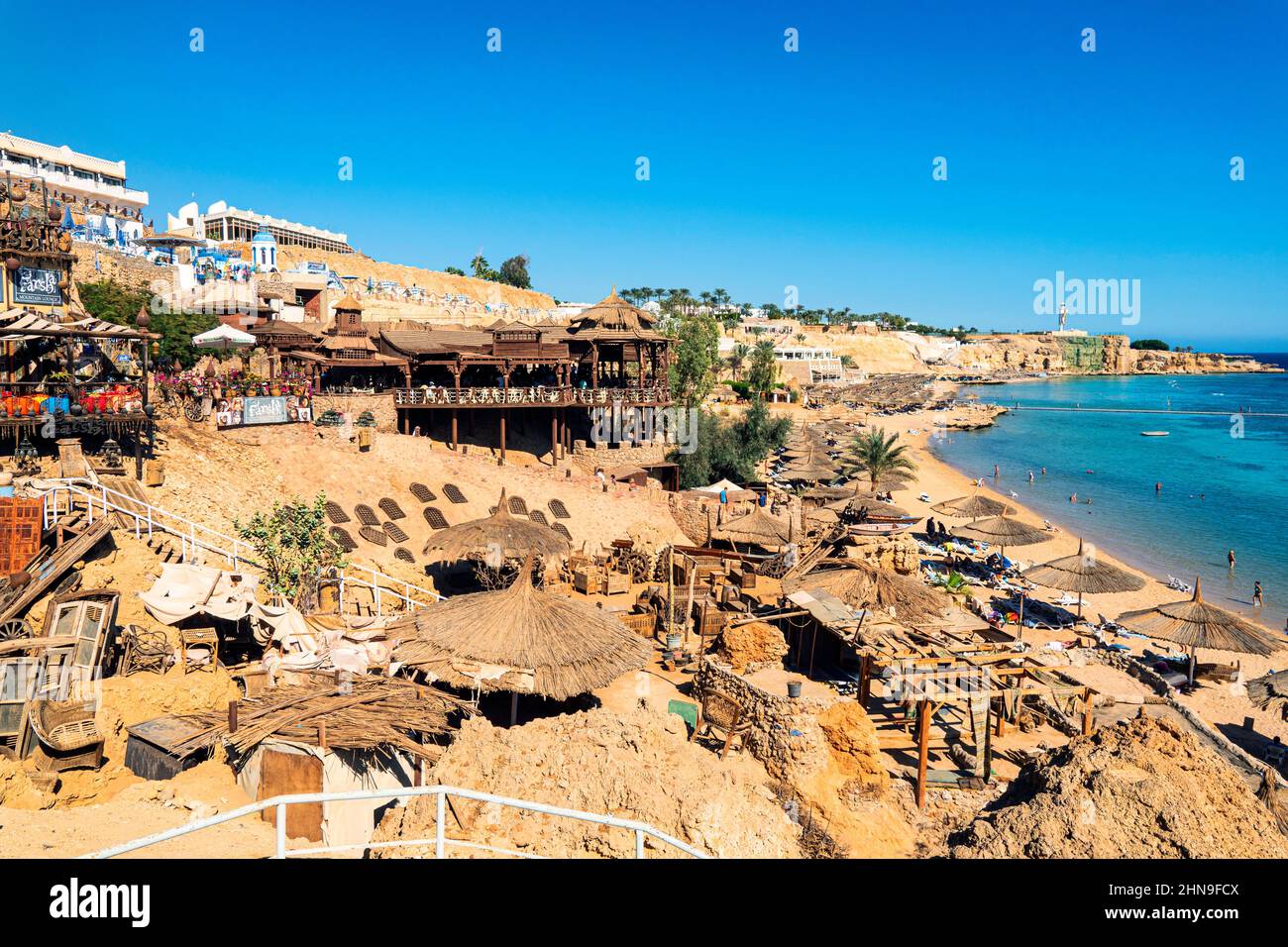 October 19, 2021. Sharm El Sheikh: Beautiful top view of popular Farsha cafe on shore of Red Sea in Hadaba district, Sharm El Sheikh, Egypt Stock Photo