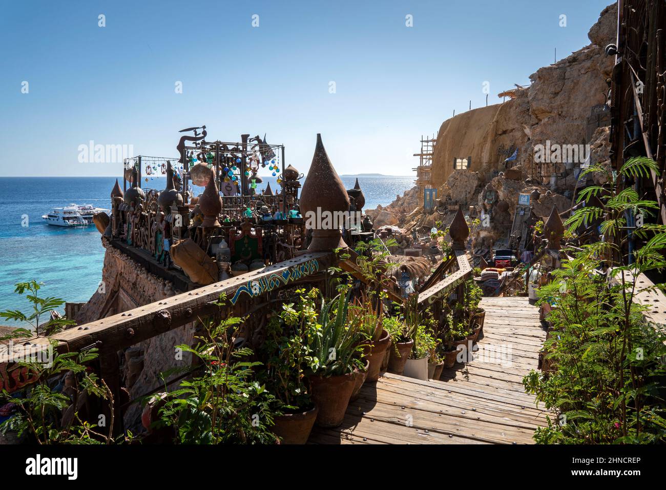 October 19, 2021. Sharm El Sheikh: Farsha Cafe and Gold Beach near Red Sea coastline of Sinai Stock Photo