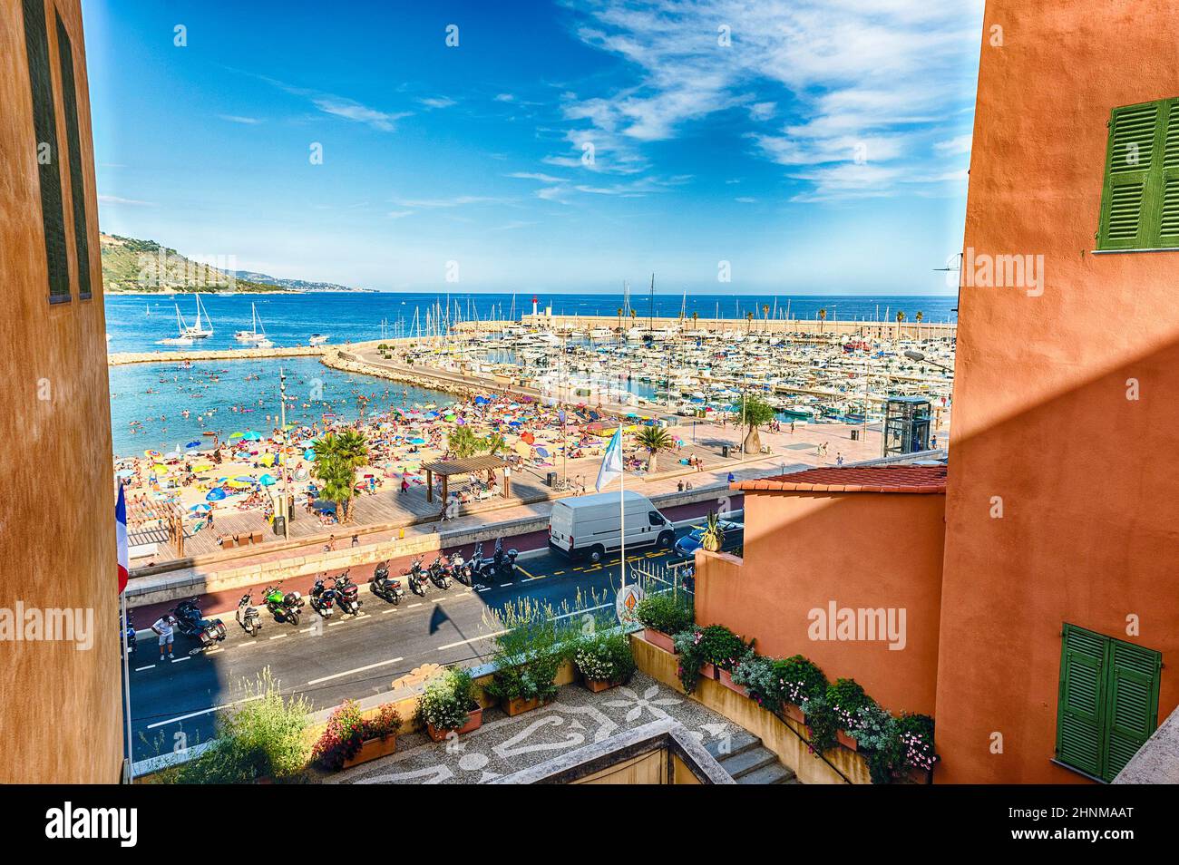 Scenic view over the beach in centre of Menton, France Stock Photo