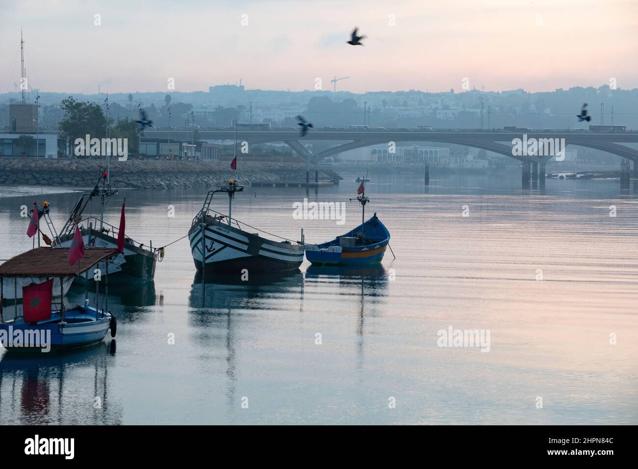 The Hassan II bridge over the Bou Regreg river connects Salé and Rabat in Morocco. Stock Photo