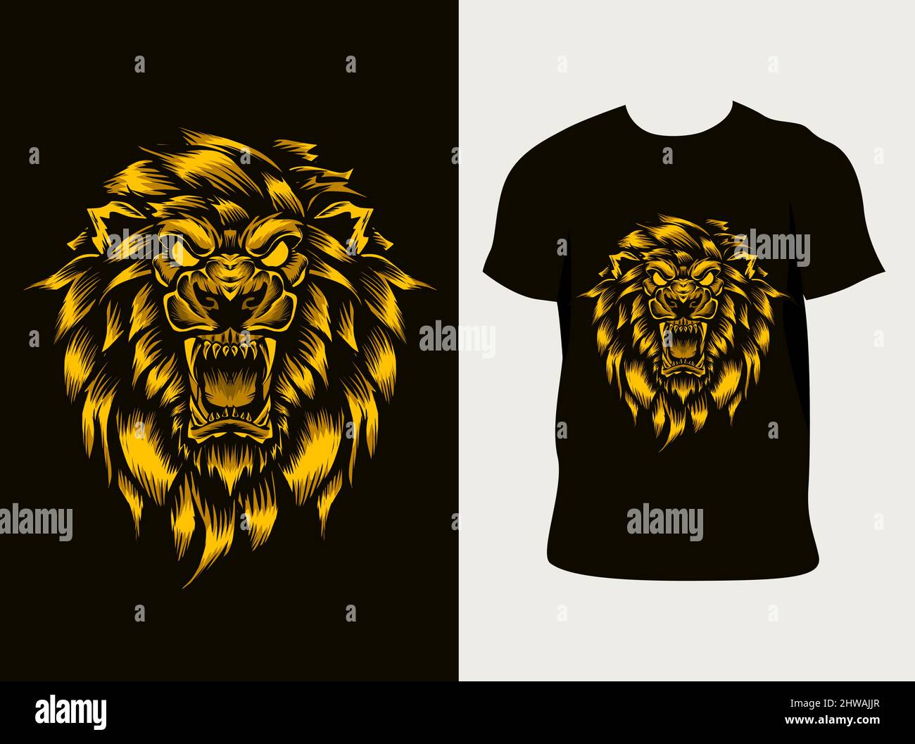 illustration vector angry lion head with t shirt design Stock Vector