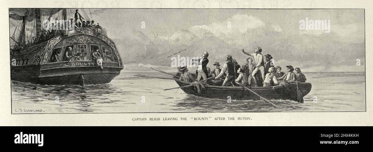 Captain Bligh set adrift from HMS Bounty after the mutiny Stock Photo