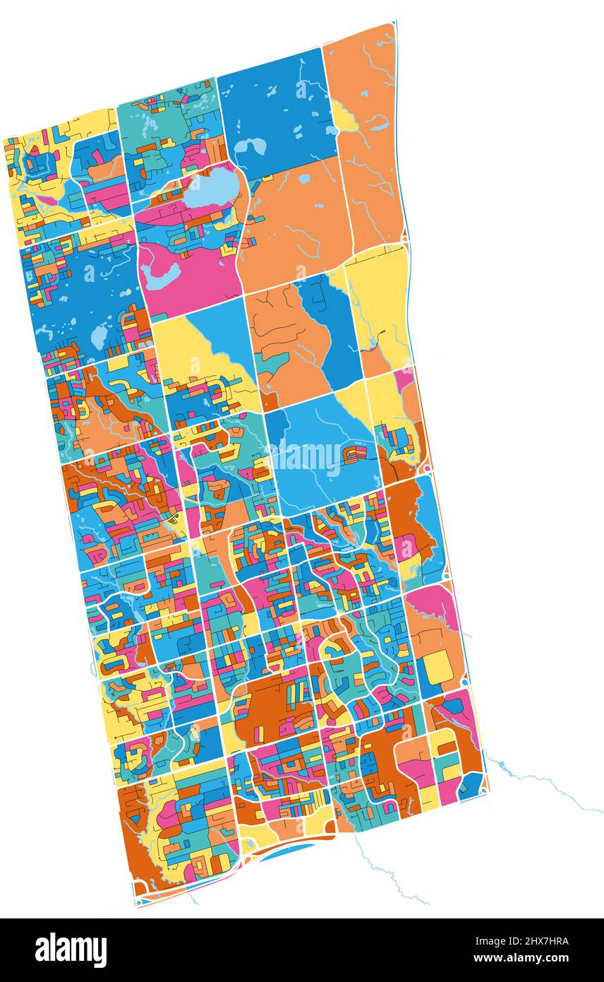 RichmondHill, Ontario, Canada colorful high resolution vector art map with city boundaries. White outlines for main roads. Many details. Blue shapes f Stock Vector