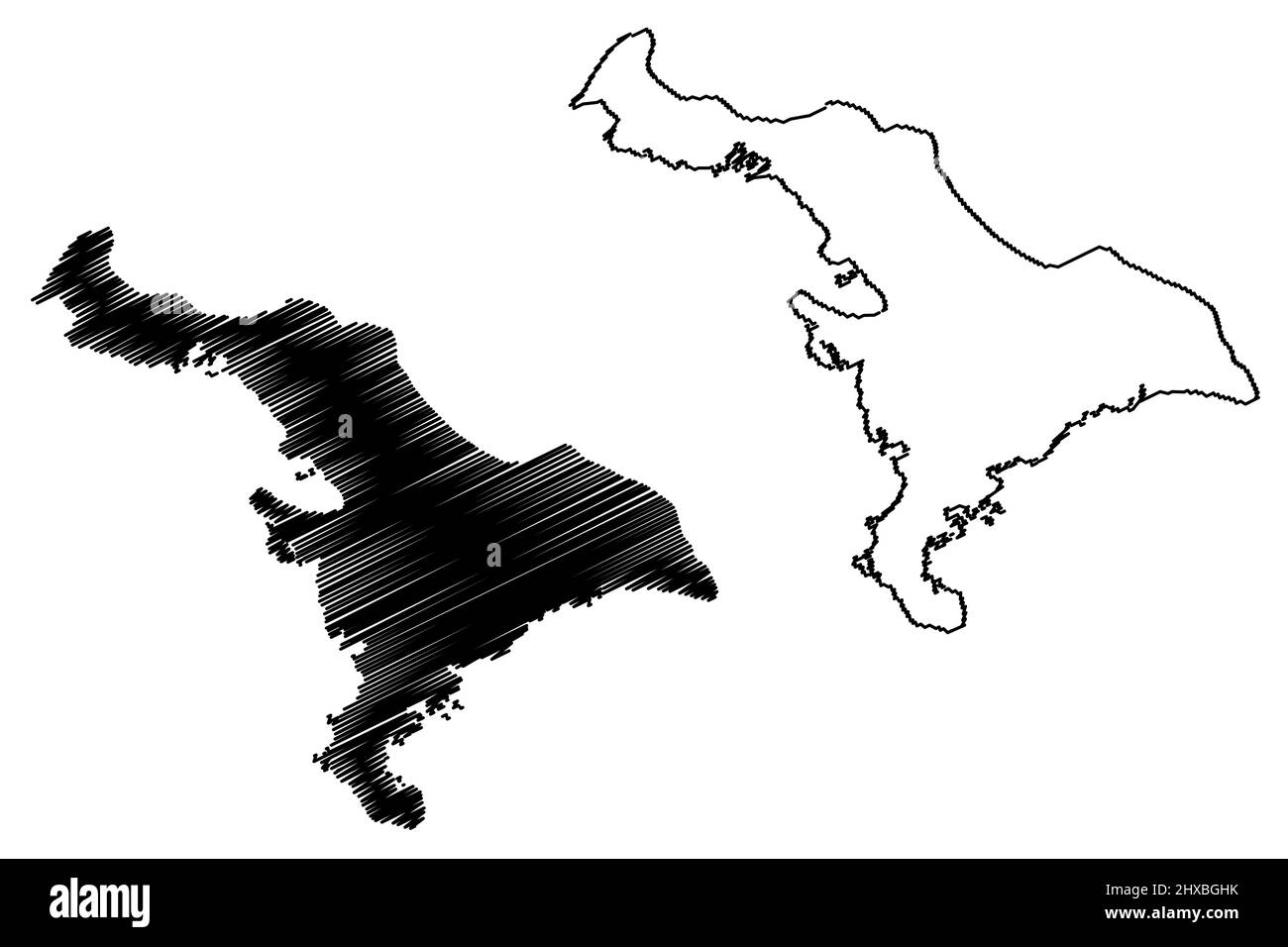 Bastimentos island (Republic of Panama, Bocas del Toro Archipelago, Cenrtal America, Caribbean islands) map vector illustration, scribble sketch Basti Stock Vector