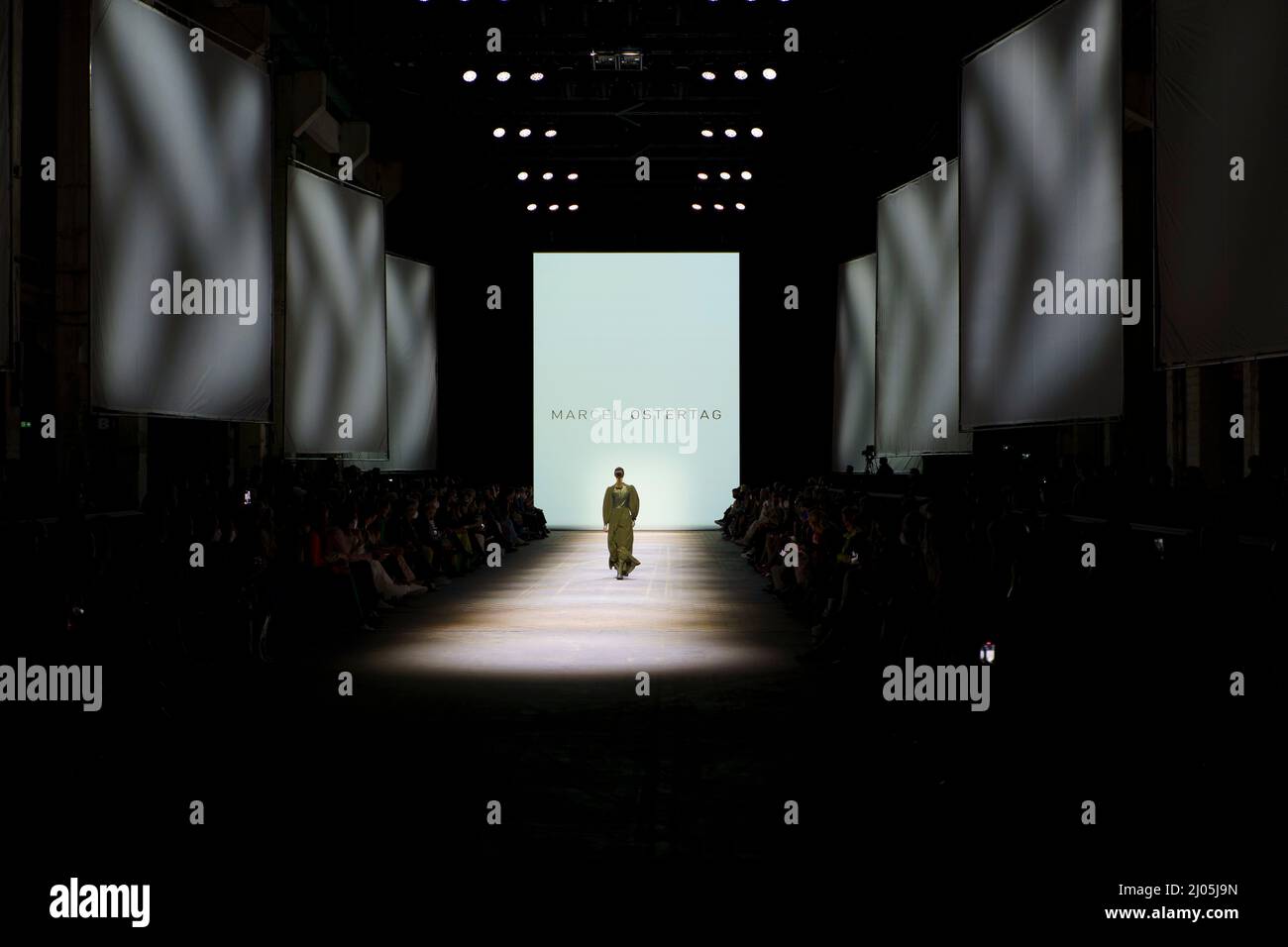 Berlin, Germany. 15th Mar, 2022. Model walks on the runway during the Marcel Ostertag Fashion Show during Berlin Fashion Week Fall/Winter 2022 in Berlin, Germany on March 15, 2022. (Photo by Beata Siewicz/Pacific Press/Sipa USA) Credit: Sipa USA/Alamy Live News Stock Photo