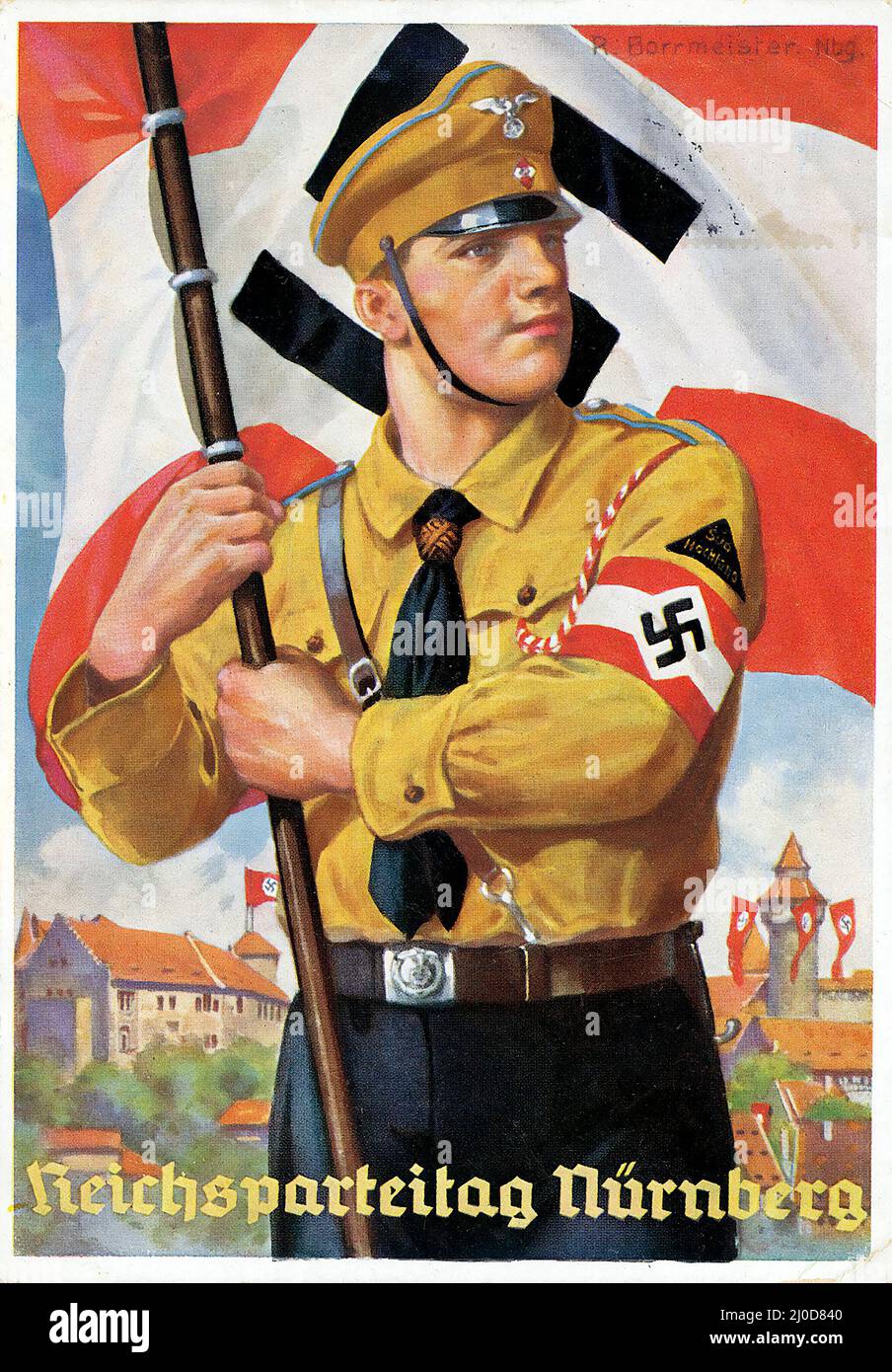 German Nazi propaganda. Reichsparteitag Nurnberg Ansichtskarte / postcard 1937 - Artwork by Richard Borrmeister. Stock Photo