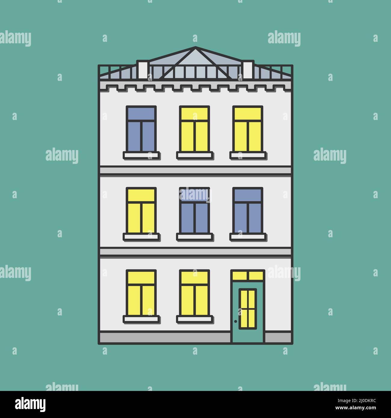 Old 3-floor building with light in windows Stock Vector