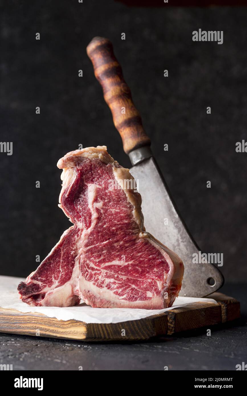 Front view meat with cleaver Stock Photo