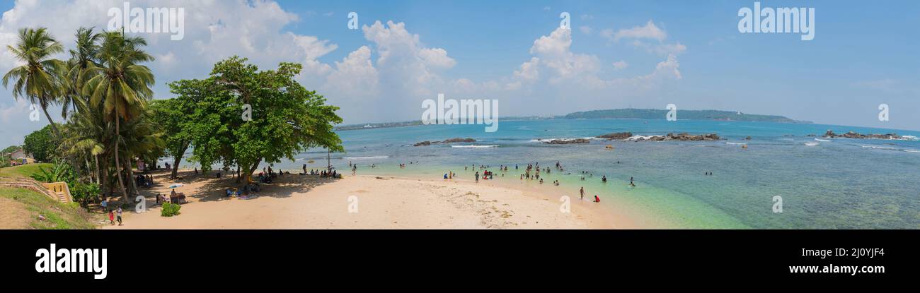 March 3, 2018. Gale Sri Lanka. People bathe in the ocean. Stock Photo