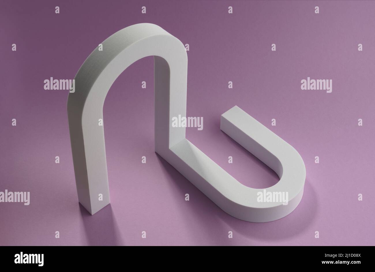 3D N and U letters logo in modern shape white object on purple background with copy space Stock Photo