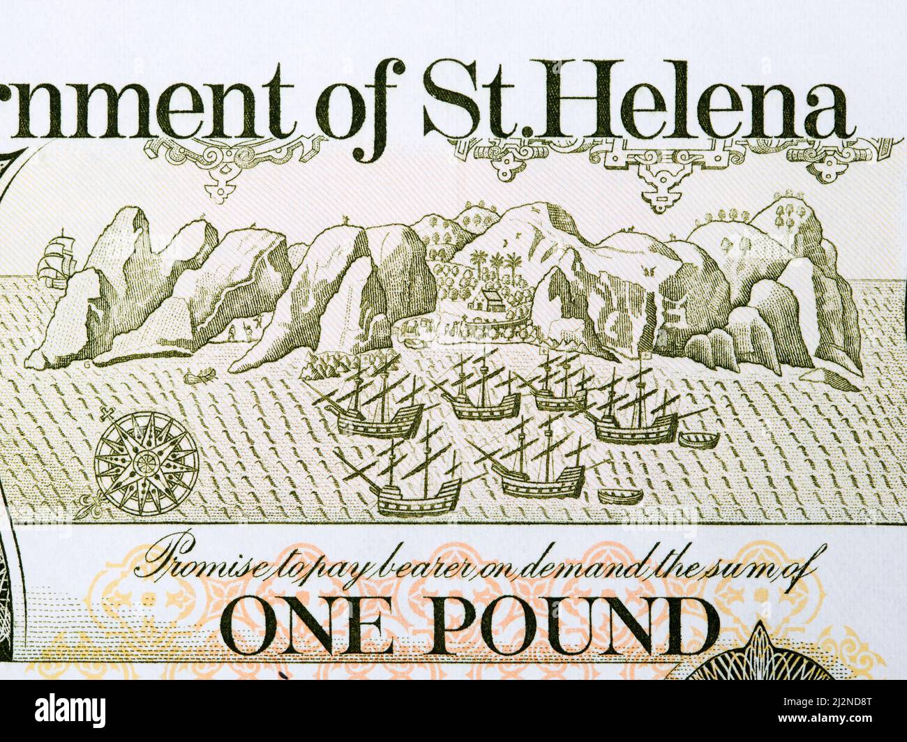 Views of the island from Saint Helena money - Pound Stock Photo