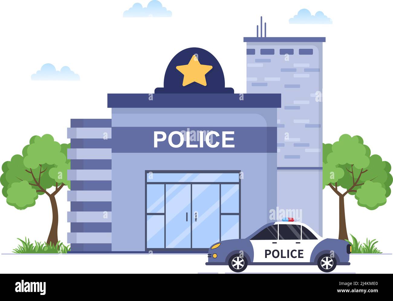 Police Station Department Building Vector Illustration with Policeman ...