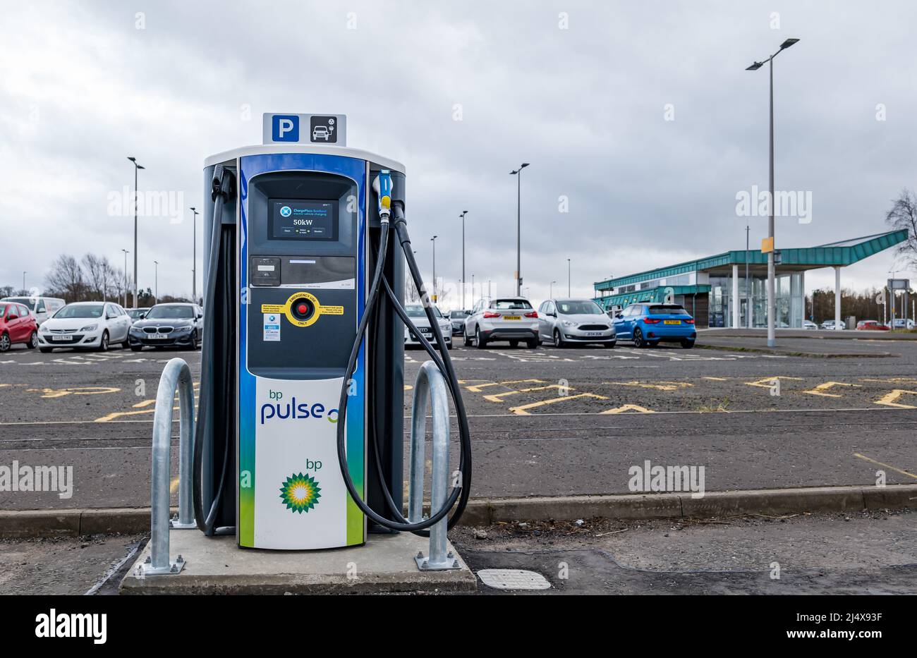 Electric car charging point at Ingliston park and ride carpark, Edinburgh, Scotland, UK Stock Photo