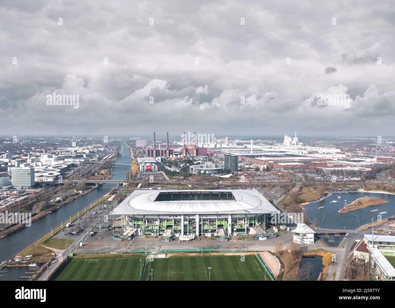 Wolfsburg, Germany - March 2022: Aerial view on Volkswagen Arena and ...