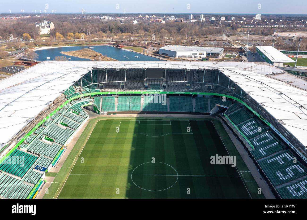 Wolfsburg, Germany - March 2022: Aerial view on Volkswagen Arena and ...