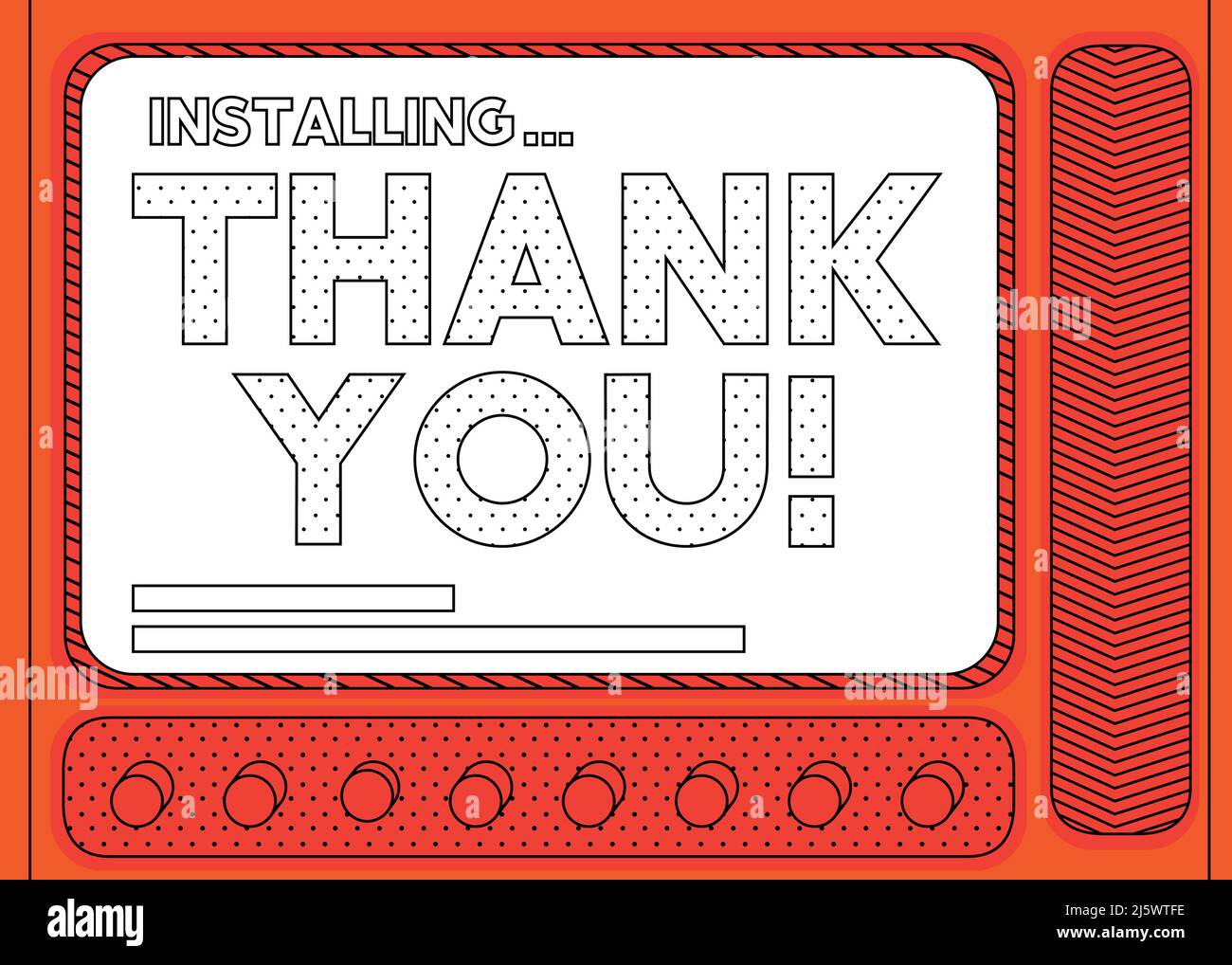 Cartoon Computer With the words Thank You! Message of a screen displaying an installation window. Stock Vector