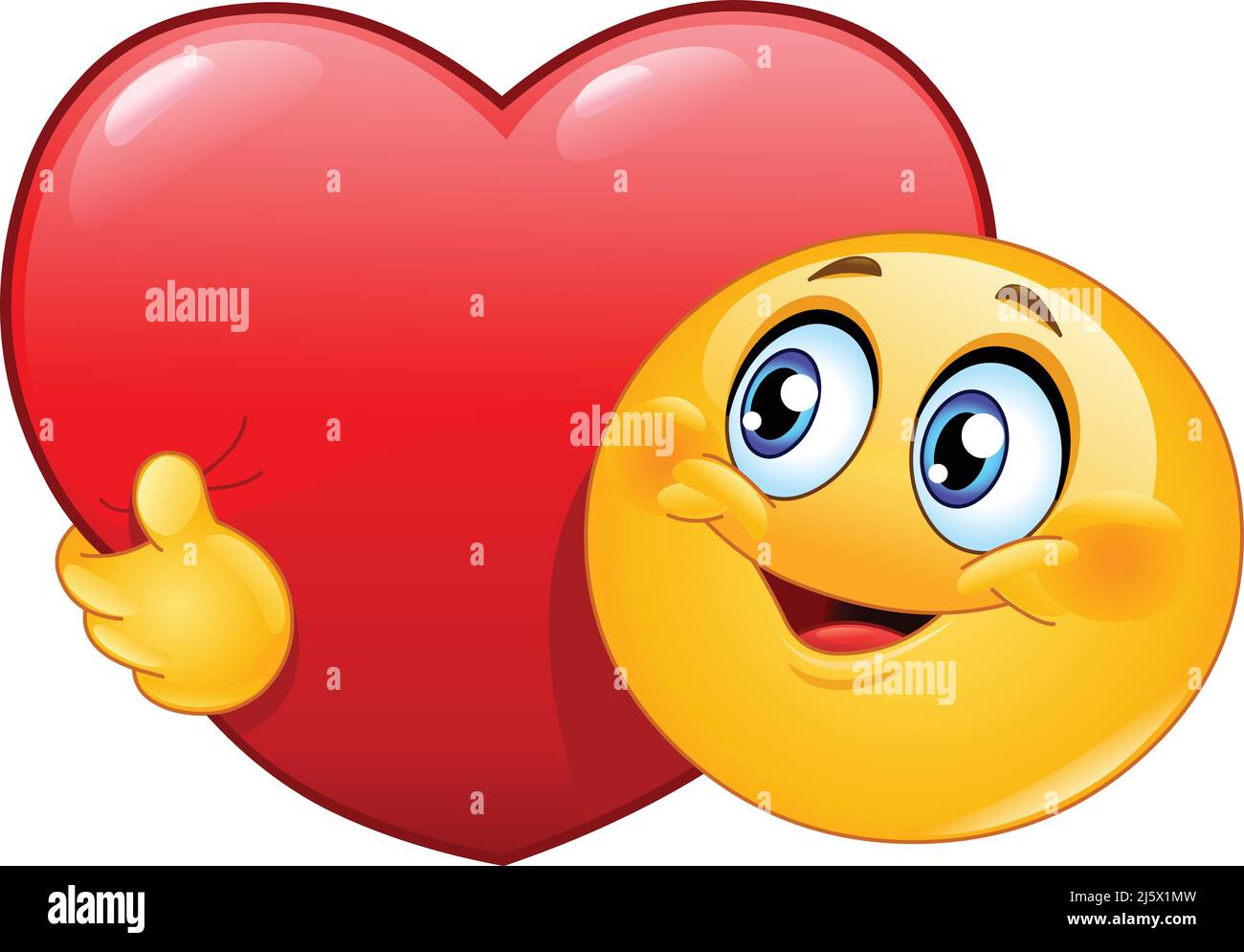 Happy emoji emoticon hugging a big red heart Stock Vector Image & Art -  Alamy