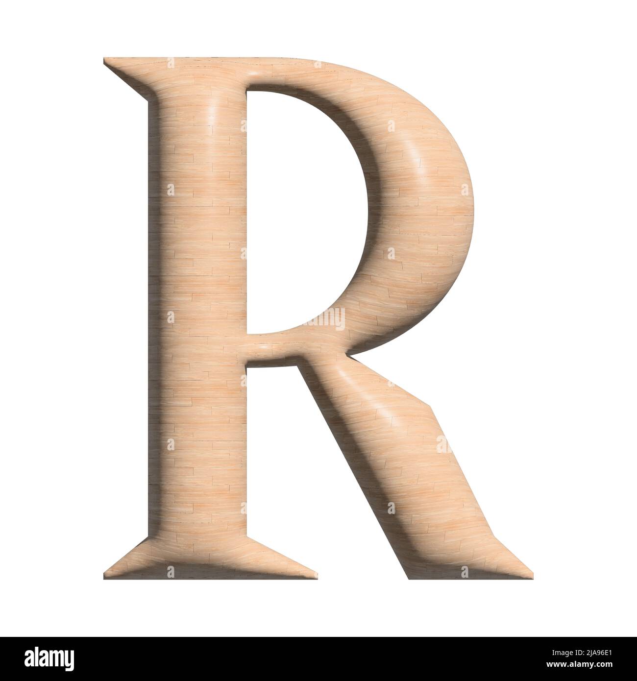 3D Wood capital R letter illustration on white background Stock Photo