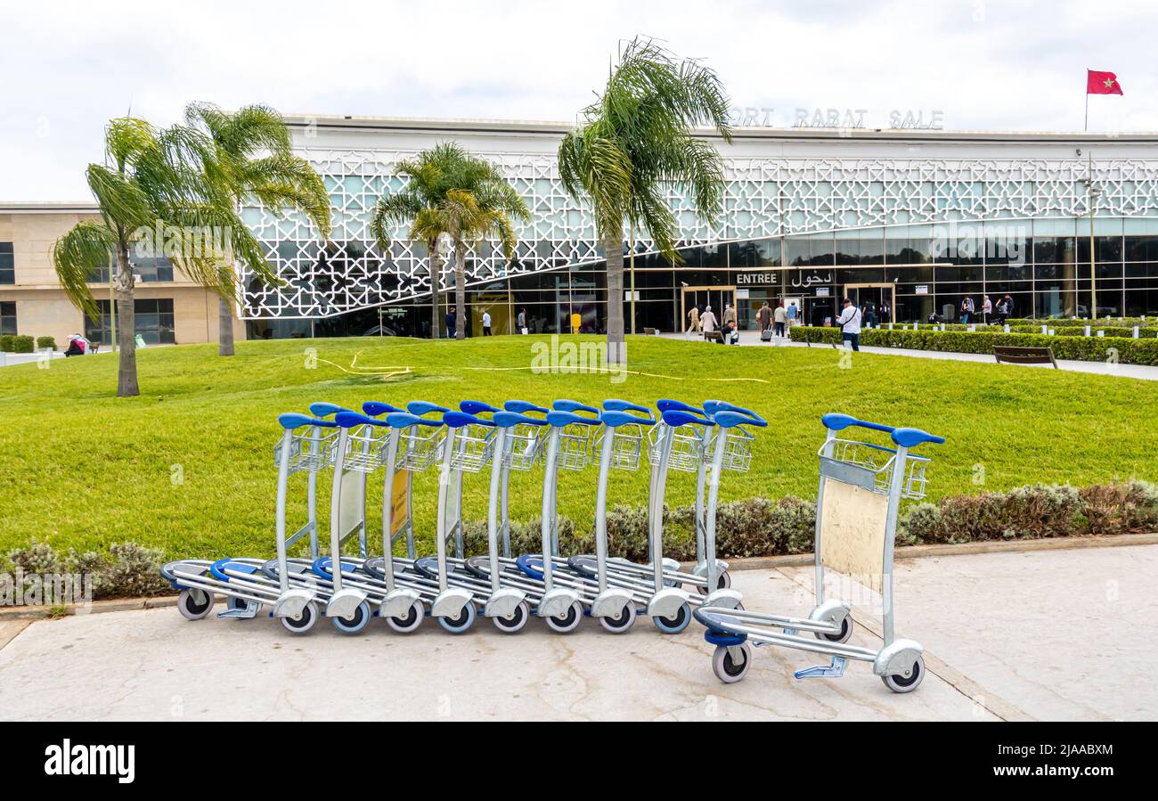 Trolley rolling carts outside Rabat Sale Airport, Morocco Stock Photo